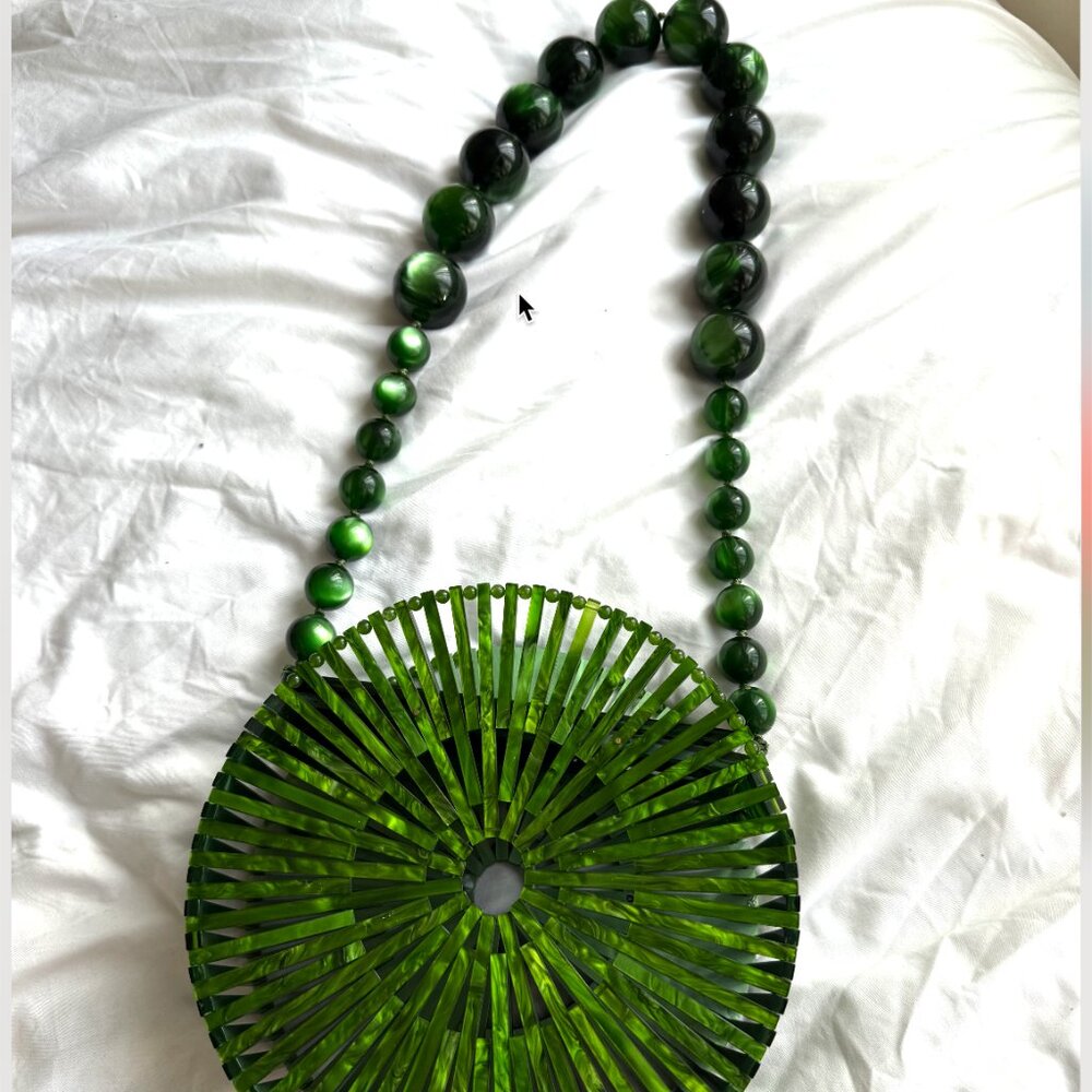 Cult Gaia Luna Round Malachite Acrylic Shoulder Bag - Picture 9 of 11